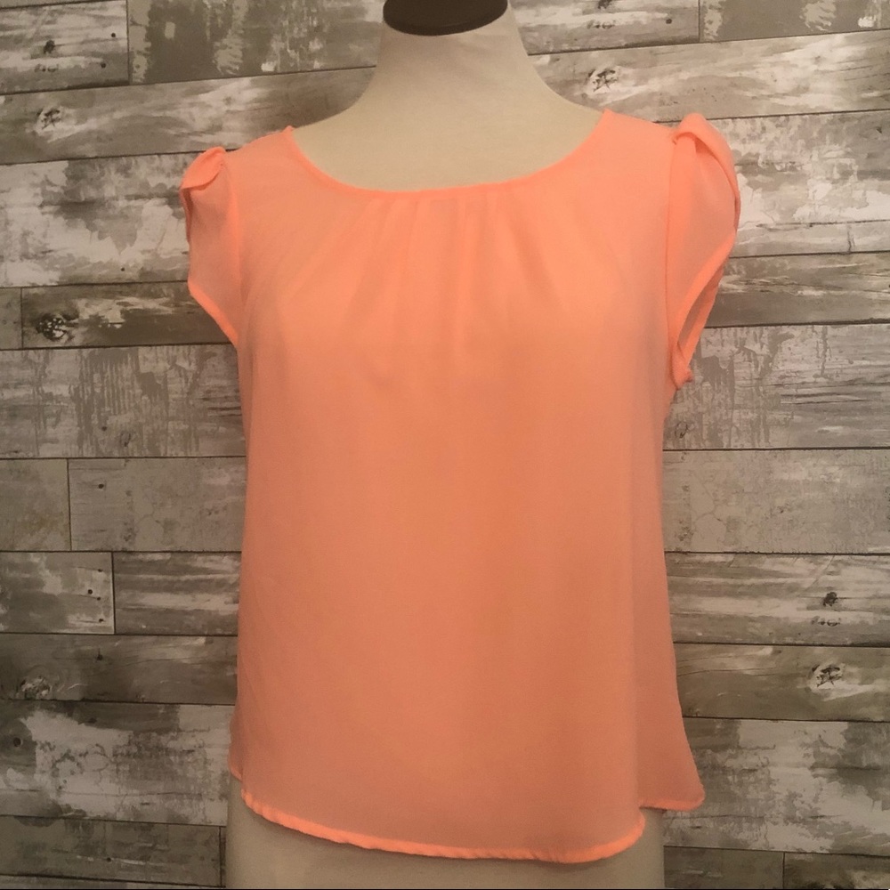 🟢 Sz S Mine sheer salmon pink blouse